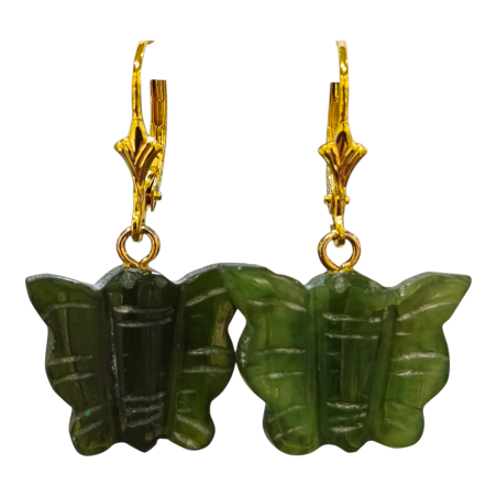 Boucles Jade Papillons Argent 925 Plaqué Or ( Vermeil )