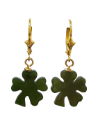 Boucles Jade Trèfles Argent 925 Plaqué Or ( Vermeil )
