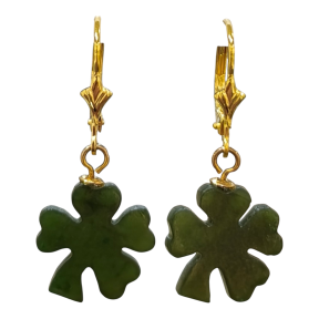 Boucles Jade Trèfles Argent 925 Plaqué Or ( Vermeil )
