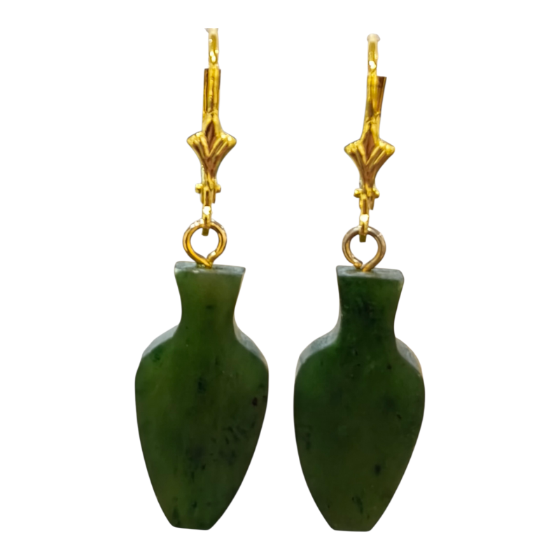 Boucles Jade Vases Argent 925 Plaqué Or ( Vermeil )