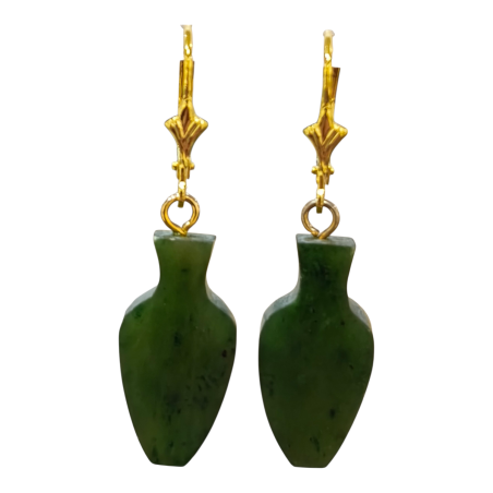 Boucles Jade Vases Argent 925 Plaqué Or ( Vermeil )