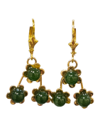 Boucles Jade Fleurs Argent 925 Plaqué Or ( Vermeil )
