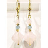 Boucles Quartz Rose et Aigue Marine Facettés Argent 925 Plaqué Or ( Vermeil )