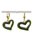 Boucles Jade Cœurs Argent 925 Plaqué Or ( Vermeil )