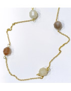 Collier Pierre de Lune Blanche Rose et Grise Facettée avec Chaîne Acier Inox Plaqué or 80 + 5 cm