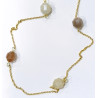 Collier Pierre de Lune Blanche Rose et Grise Facettée avec Chaîne Acier Inox Plaqué or 80 + 5 cm