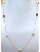 Collier Pierre de Lune Blanche Rose et Grise Facettée avec Chaîne Acier Inox Plaqué or 80 + 5 cm