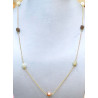 Collier Pierre de Lune Blanche Rose et Grise Facettée avec Chaîne Acier Inox Plaqué or 80 + 5 cm