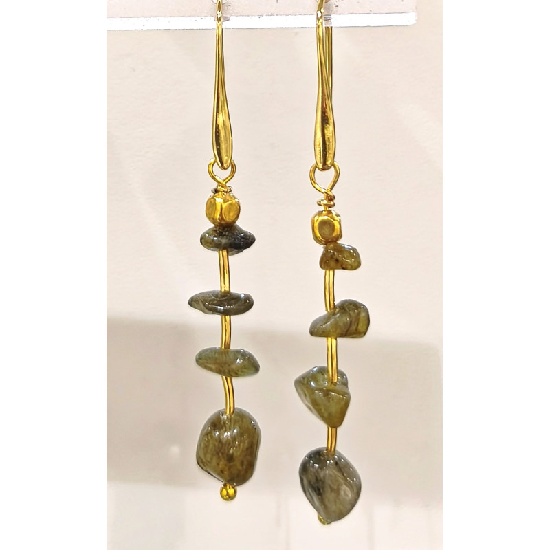 Boucles Labradorite Acier Inox Plaqué or 4 cm
