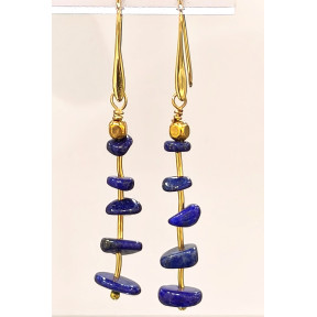 Boucles Lapis-Lazuli Acier Inox Plaqué or 4 cm