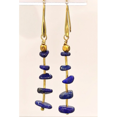 Boucles Lapis-Lazuli Acier Inox Plaqué or 4 cm