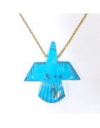Pendentif Turquoise Aigle Sacré Amérindien Tribu Zuni sur Chaîne Acier Inox Plaquée or 80 + 5 cm