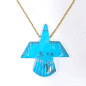 Pendentif Turquoise Aigle Sacré Amérindien Tribu Zuni sur Chaîne Acier Inox Plaquée or 80 + 5 cm