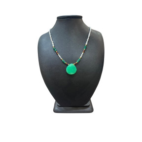 Collier Perle Eau Douce Grenat Emeraude Chrysoprase