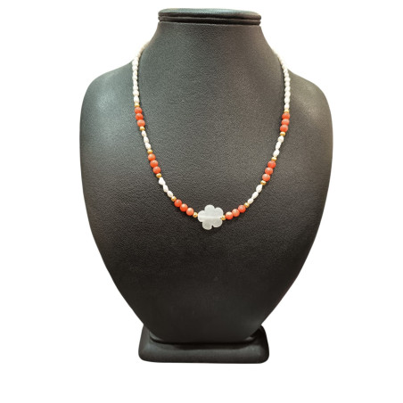Collier Perles Eau Douce Corail Quartz Rose
