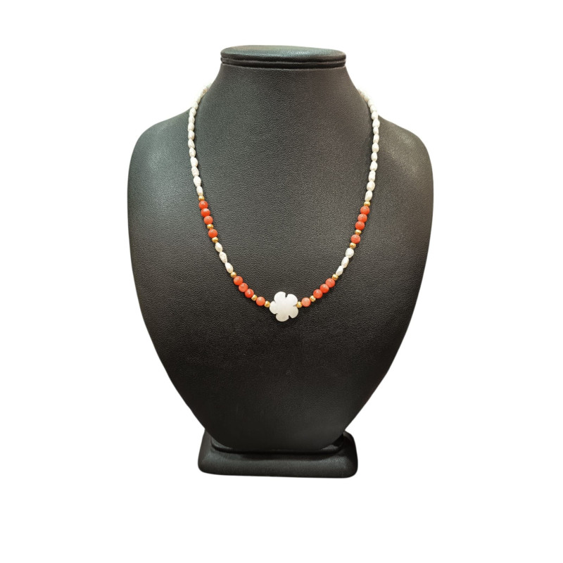 Collier Perle Eau Douce Corail Quartz Rose