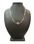 Collier Perles Eau Douce Tourmaline rose Fleur Lépidolite
