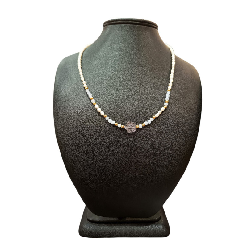Collier Perles Eau Douce Fluorine Calcédoine