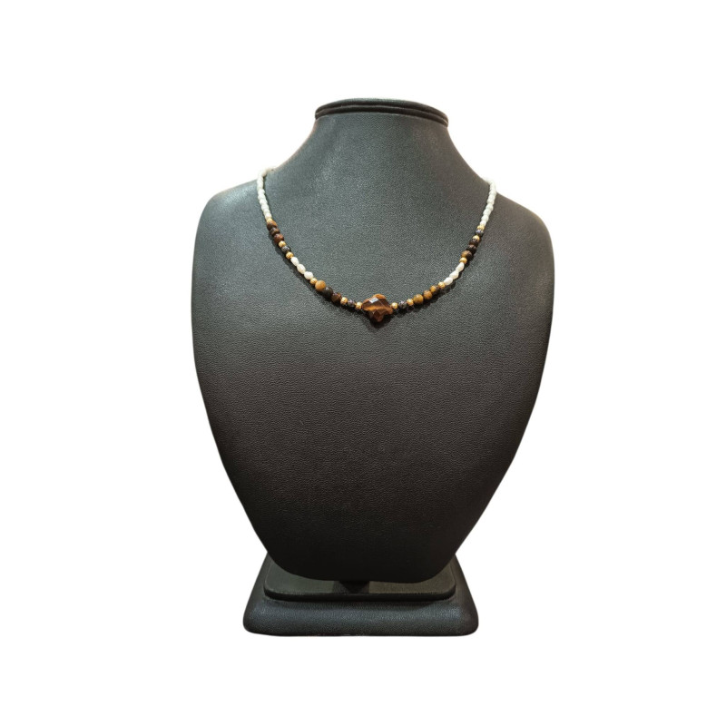 Collier Perles Eau Douce Œil de Tigre Hématite