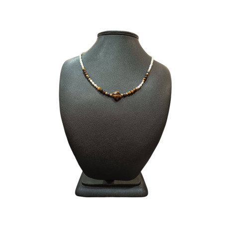 Collier Perles Eau Douce Œil de Tigre Hématite