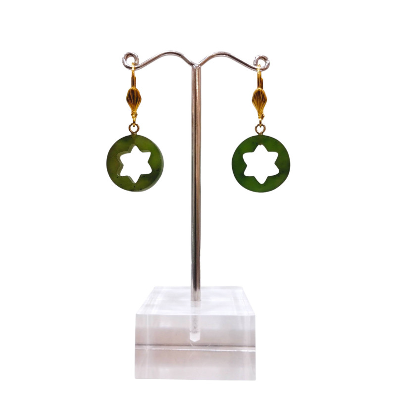 Boucles Jade Fleurs Plaqué Or