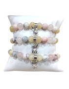 Bracelet Lapin Calcite jaune Opale rose Opale blanche Pierres rondes 8mm