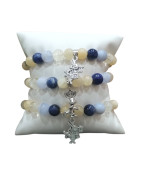 Bracelet Lapin Calcite jaune Citrine Sodalite Calcédoine Pierres rondes 8mm