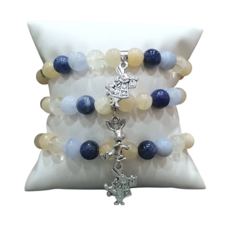 Bracelet Lapin Calcite jaune Citrine Sodalite Calcédoine Pierres rondes 8mm