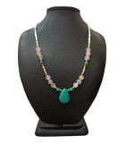 Collier Perles Eau Douce Turquoise Quartz rose