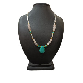 Collier Perles Eau Douce Turquoise Quartz rose