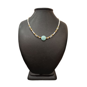 Collier Perles Eau Douce Aigue Marine Quartz Rose