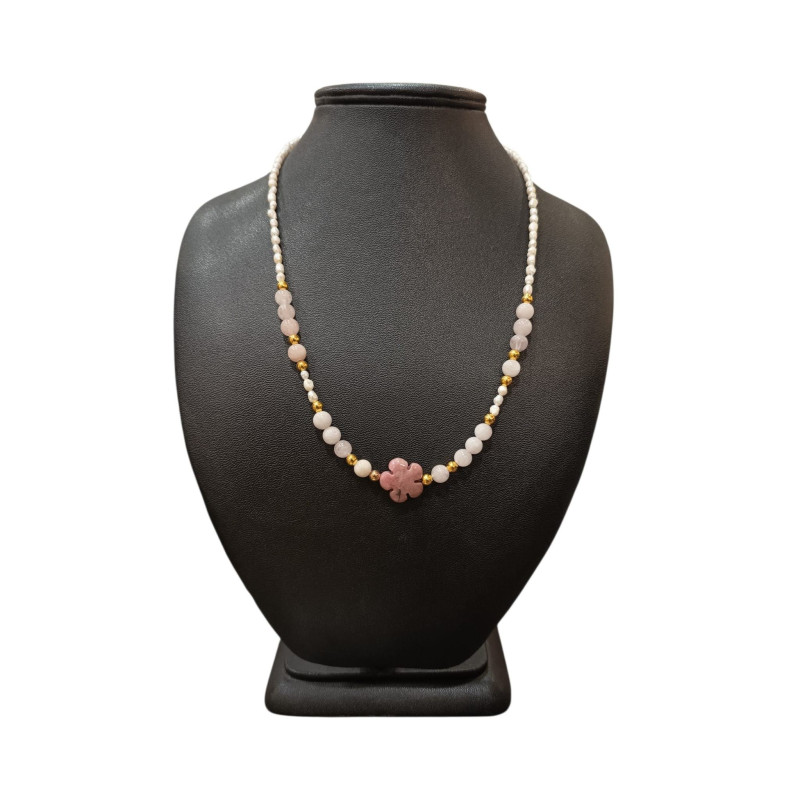 Collier Perles Eau Douce Rhodonite Kunzite