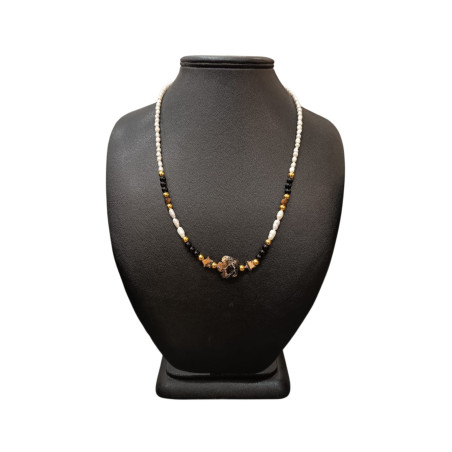 Collier Perles Eau Douce Jaspe Bréchique Jaspe Paysage Œil de Tigre Onyx