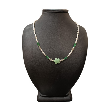 Collier Perles Eau Douce Aventurine Labradorite Emeraude