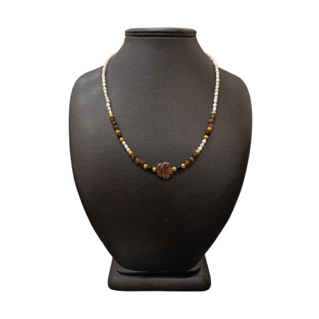 Collier Perles Eau Douce Jaspe Bréchique Œil de Tigre Onyx