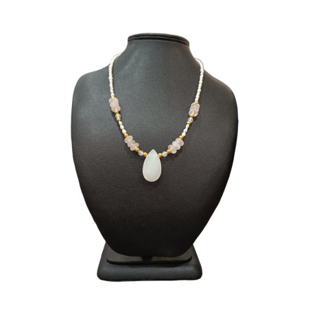 Collier Perles Eau Douce Pierre de Lune Quartz Rose