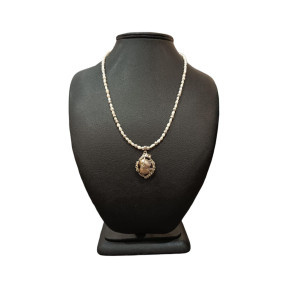 Collier Perles Eau Douce Perles Baroque Jaune Gris