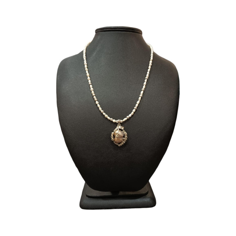 Collier Perles Eau Douce Perles Baroque Jaune Gris