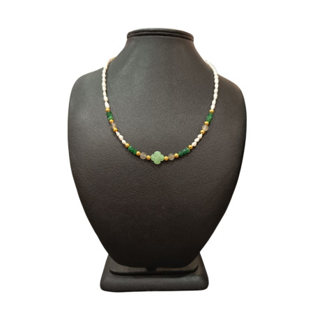 Collier Perles Eau Douce Aventurine Labradorite Emeraude Insert Plaqué or