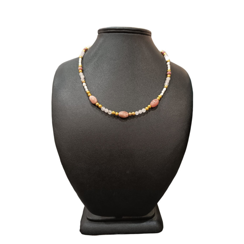 Collier Perles Eau Douce Rhodochrosite Quartz rose