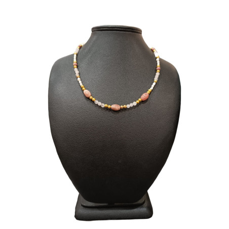 Collier Perles Eau Douce Rhodochrosite Quartz rose