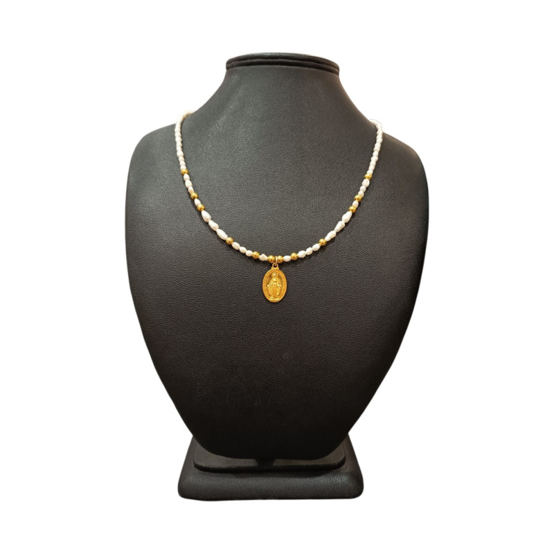 Collier Perles Eau Douce Médaille Plaqué Or