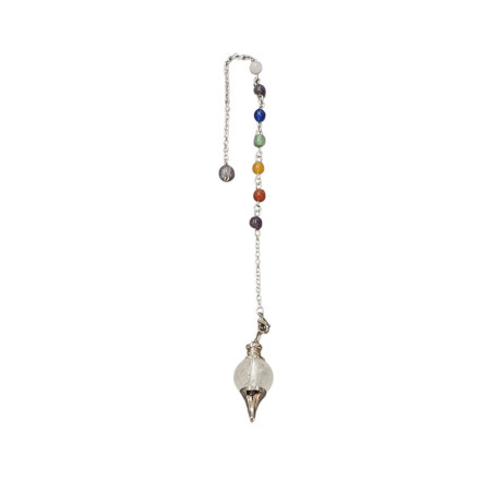 Pendule Cristal de roche Boule avec pointe acier 7 Chakras