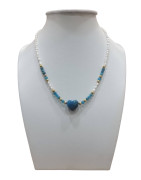 Collier Apatite Cœur Perles Eau Douce  Insert Plaqué or 40 cm