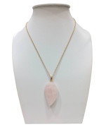 Pendentif Quartz Rose avec Chaîne Acier Plaqué Or