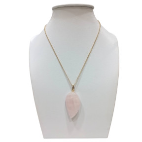 Pendentif Quartz Rose avec Chaîne Acier Plaqué Or