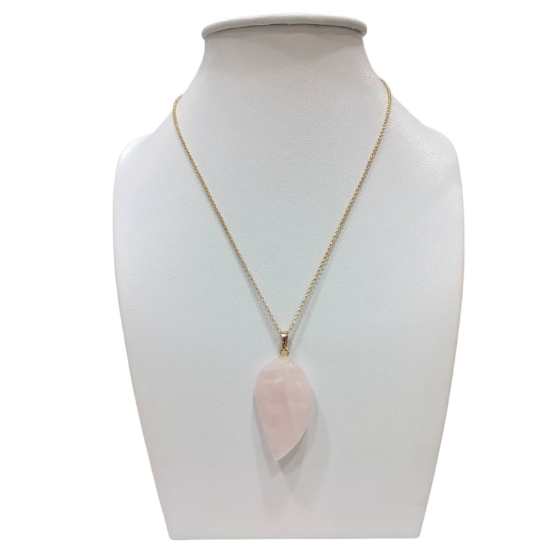 Pendentif Quartz Rose avec Chaîne Acier Plaqué Or