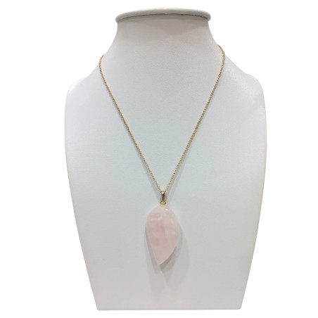 Pendentif Quartz Rose avec Chaîne Acier Plaqué Or