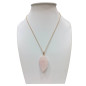 Pendentif Quartz Rose avec Chaîne Acier Plaqué Or