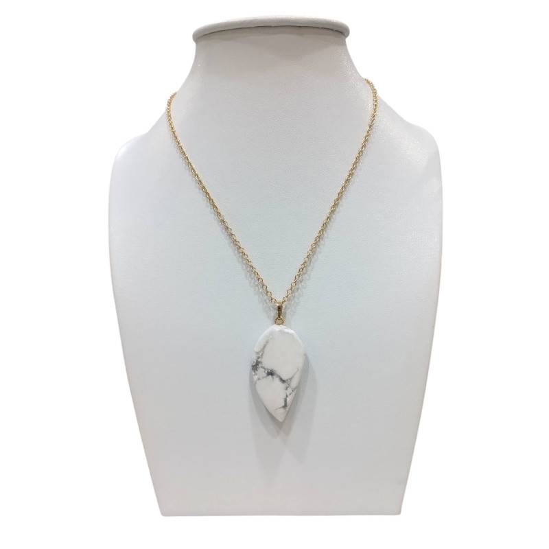 Pendentif Howlite avec Chaîne Acier Plaqué Or